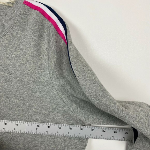 J Crew Sweatshirt Women Large Gray Striped Fleece Pullover Round Neck Athlesure - Picture 4 of 9